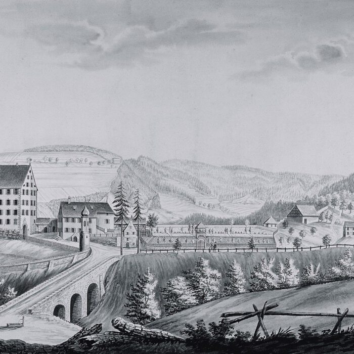 Lavierte Federzeichnung von R. Wiedmann, 1824