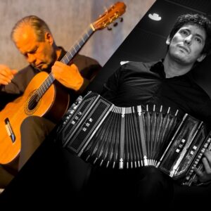 Der Gitarrist Friedemann Wuttke und der Bandoneon-Spieler Lysandre Donoso spielen auf ihren Instrumenten.